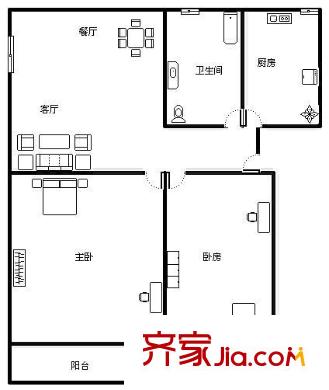 中山大学园西区户型图2室2厅户型图 2室2厅1卫1厨