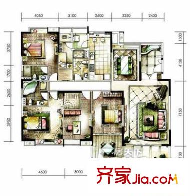 新大厦国际公寓户型图3室2厅户型图 3室2厅1卫1厨