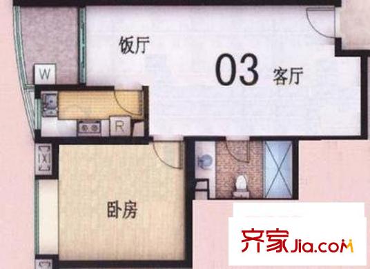 新大厦国际公寓户型图1室2厅户型图 1室2厅1卫1厨