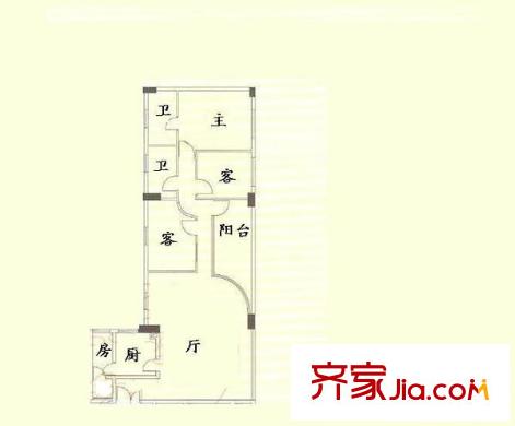 新大厦国际公寓户型图4室1厅户型图 4室1厅2卫1厨