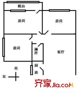 盘福路机关大院户型图3室1厅户型图 3室1厅1卫1厨