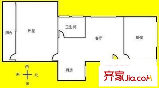 盘福路机关大院户型图2室1厅户型图 2室1厅1卫1厨