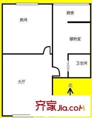 盘福路机关大院户型图2室1厅户型图 2室1厅1卫1厨