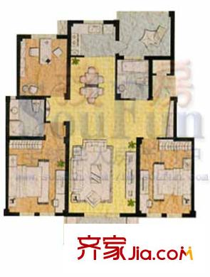 小城花園戶型圖A戶型3室2廳 3室2廳2衛(wèi)1廚