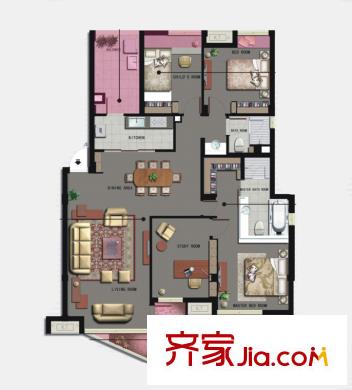 IN藍庭戶型圖花園洋房二層B戶型 4室2廳2衛(wèi)1廚