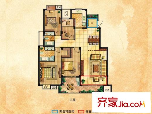 維科水岸楓情 4室2廳2衛(wèi)1廚 戶型圖