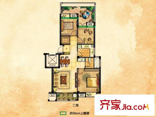 維科水岸楓情 3室2廳1衛(wèi)1廚 戶型圖