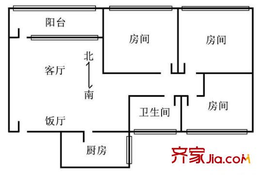 越秀南路小区户型图3室2厅户型图 3室2厅1卫1厨