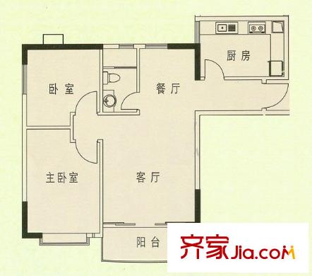 文星阁户型图2室2厅户型图 2室2厅1卫1厨