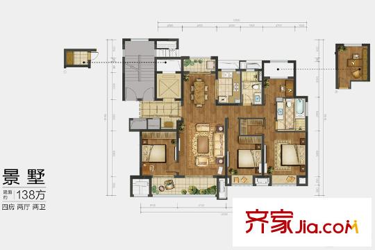 萬科城景墅戶型圖 4室2廳2衛(wèi)1廚