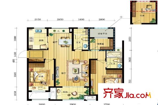 萬科城四期B戶型 3室2廳2衛(wèi)1廚
