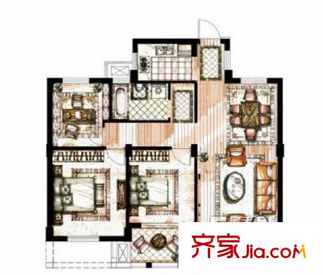 城市摩爾 3室2廳1衛(wèi)1廚 戶型圖
