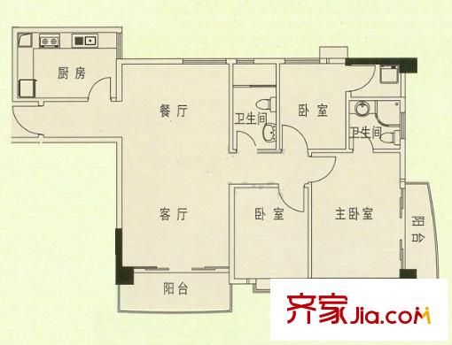 文星阁户型图3室2厅户型图 3室2厅2卫1厨