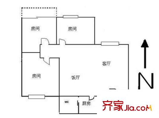 穗茵园户型图3室2厅户型图 3室2厅1卫1厨
