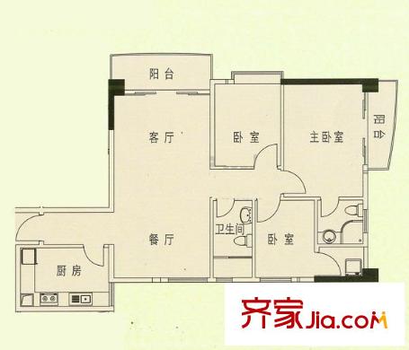 文星阁户型图3室2厅户型图 3室2厅2卫1厨