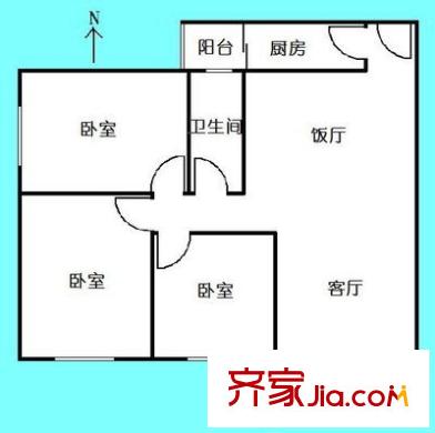 穗茵园户型图3室2厅户型图 3室2厅1卫1厨