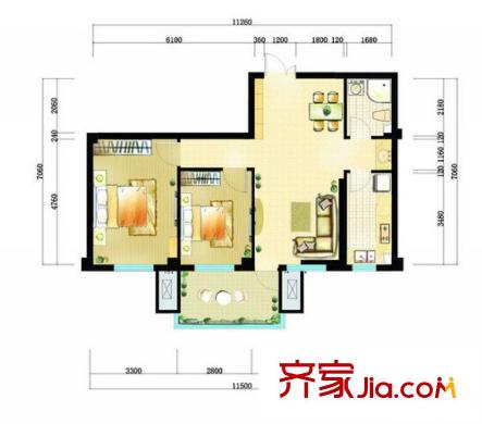 頤和名苑戶型圖2期90平方米戶型 2室2廳1衛(wèi)1廚