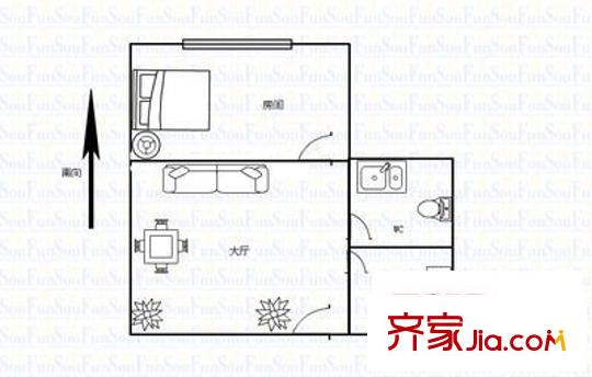 淘金家园三期户型图1室1厅户型图 1室1厅1卫1厨