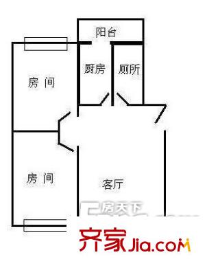 新城雅居户型图2室1厅户型图 2室1厅1卫1厨
