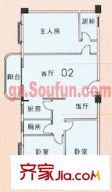 新城雅居户型图3室2厅户型图 3室2厅2卫1厨