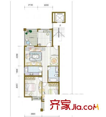 雅戈?duì)枛|湖花園三期 3室1廳1衛(wèi)1廚 戶型圖