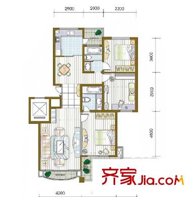 雅戈?duì)枛|湖花園三期 3室1廳2衛(wèi)1廚 戶型圖