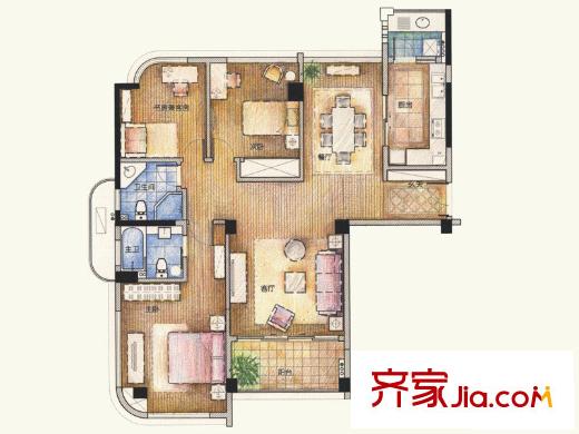 雅戈爾湖景花園戶型圖116平方米 3室2廳2衛(wèi)1廚