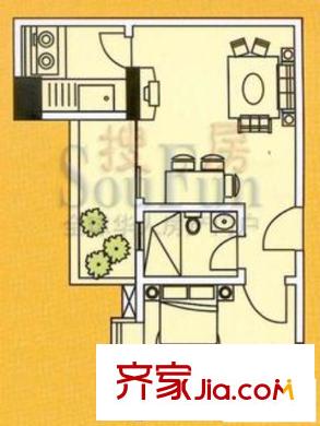 动感华庭户型图1室2厅户型图 1室2厅1卫1厨
