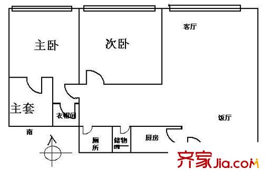 中信广场国际公寓户型图3室2厅户型图 3室2厅1卫1厨