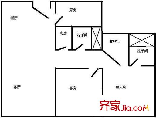 中信广场国际公寓户型图3室2厅户型图 3室2厅2卫1厨