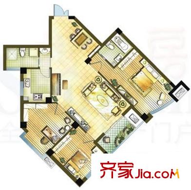 雅戈爾東湖馨園戶型圖3室2廳2衛(wèi)1廚 3室2廳2衛(wèi)