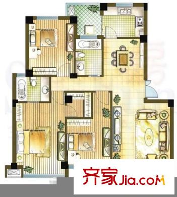 雅戈爾東湖馨園戶型圖3室2廳2衛(wèi)1廚 3室2廳2衛(wèi)1廚