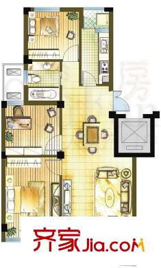 雅戈爾東湖馨園戶型圖3室2廳1衛(wèi)1廚 3室2廳1衛(wèi)1廚