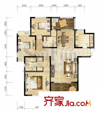 金地國際花園戶型圖5號樓E8 3室2廳2衛(wèi)1廚