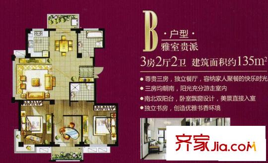 南都花城戶型圖戶型圖B 3室2廳2衛(wèi)1廚