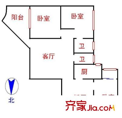侨福苑户型图3室2厅户型图 3室2厅2卫1厨