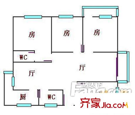 侨福苑户型图4室2厅户型图 4室2厅1卫1厨