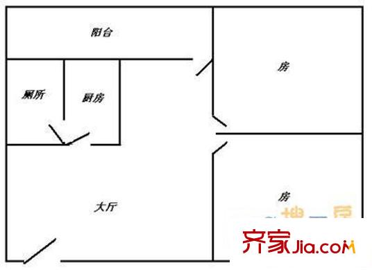 海景大厦户型图2室1厅户型图 2室1厅1卫1厨