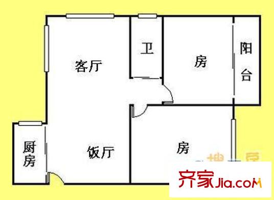 新港西路小区户型图2室2厅户型图 2室2厅1卫1厨
