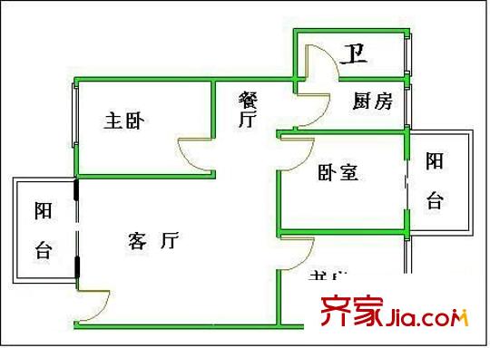 新港西路小区户型图3室1厅户型图 3室2厅1卫1厨