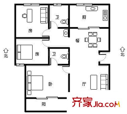 金灣華庭 3室2廳1衛(wèi)1廚 戶型圖