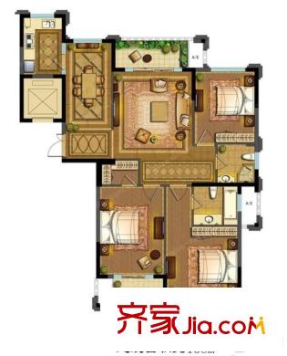 青林灣六期3室2廳2衛(wèi)戶型圖