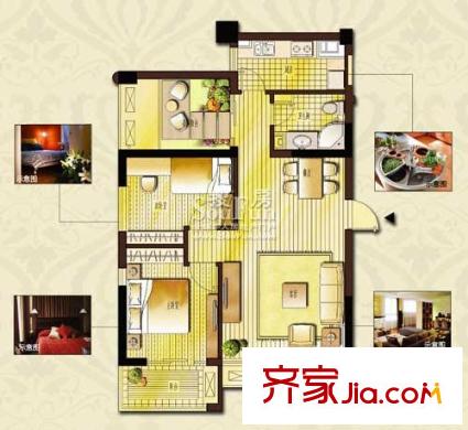 寧興城市花園 2室2廳1衛(wèi)1廚 戶型圖
