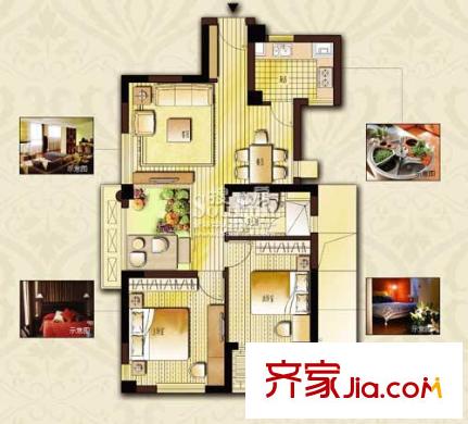 寧興城市花園 2室2廳1衛(wèi)1廚 戶型圖