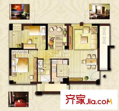 寧興城市花園 2室2廳1衛(wèi)1廚 戶型圖