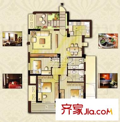 寧興城市花園 3室2廳2衛(wèi)1廚 戶型圖