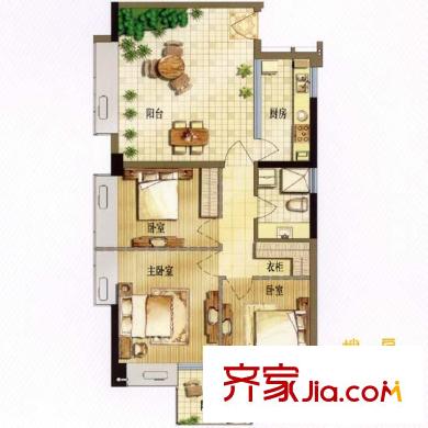華茂學(xué)府一號(hào)戶型圖B/E戶型 3室1廚