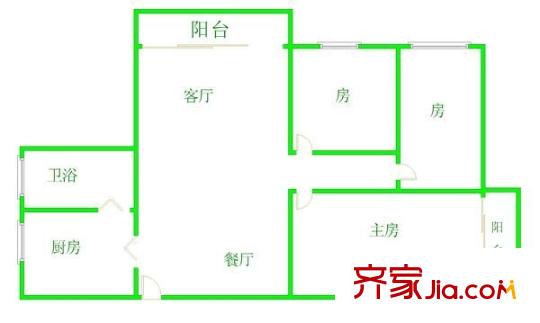 祥兴大厦户型图3室2厅户型图 3室2厅1卫1厨