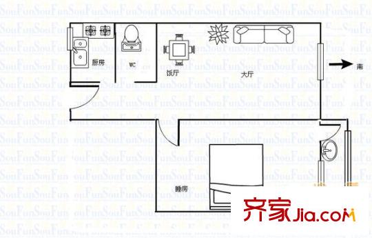 华怡花园户型图1室1厅户型图 1室1厅1卫1厨