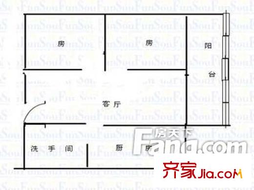 大学印象户型图2室1厅户型图 2室1厅1卫1厨